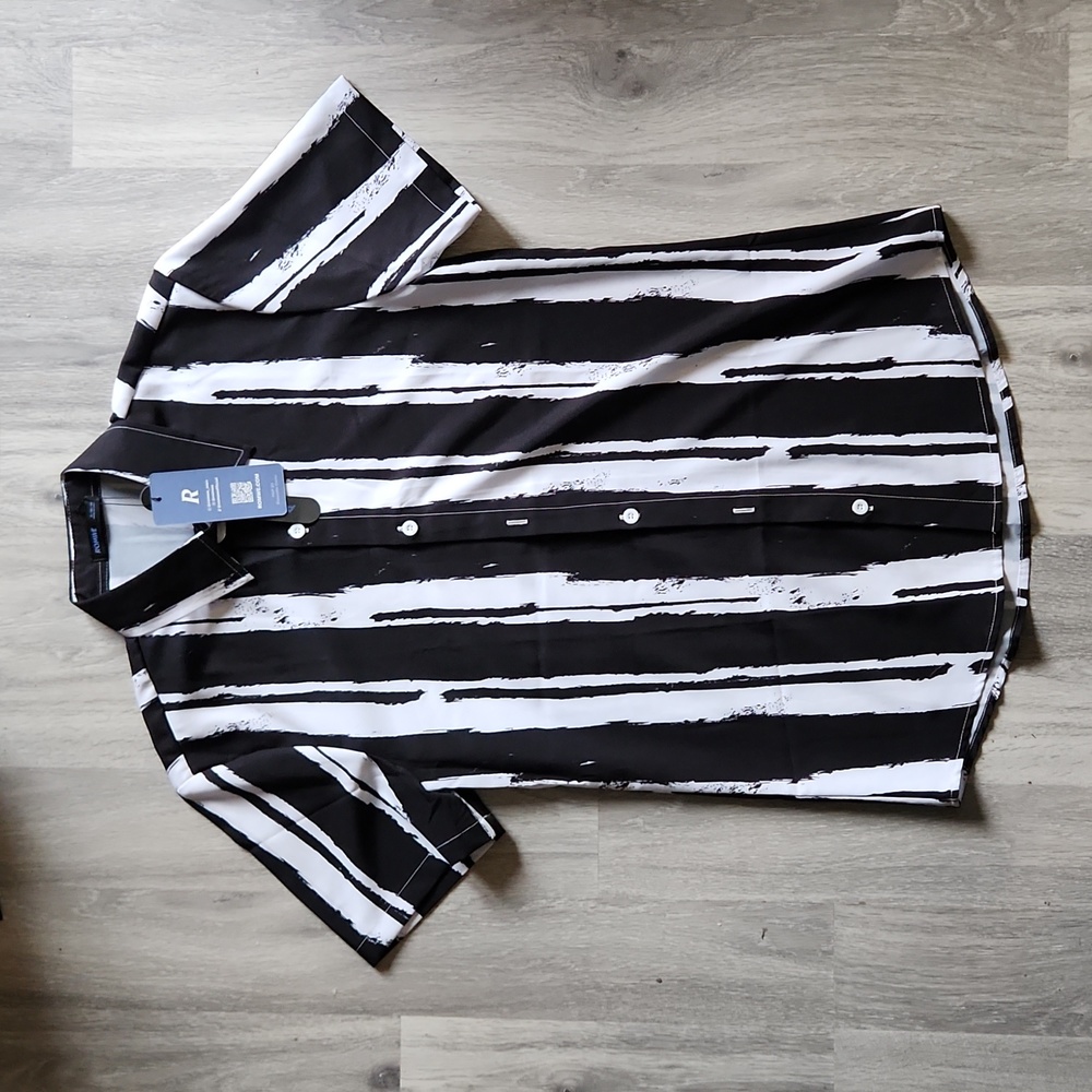 Men's Button down shirt striped white black size s